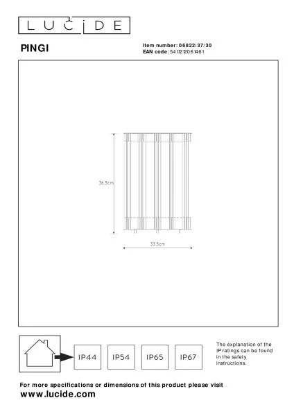 Lucide PINGI - Lampadaire Rechargeable Intérieur/Extérieur - Batterie/Piles - Ø 33,5 cm - LED 3 StepDim - 1x3W 3000K - IP44 - Noir - technique